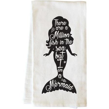 ONE BELLA CASA One Bella Casa 82873TW But I Am a Mermaid Tea Towel - Black 82873TW